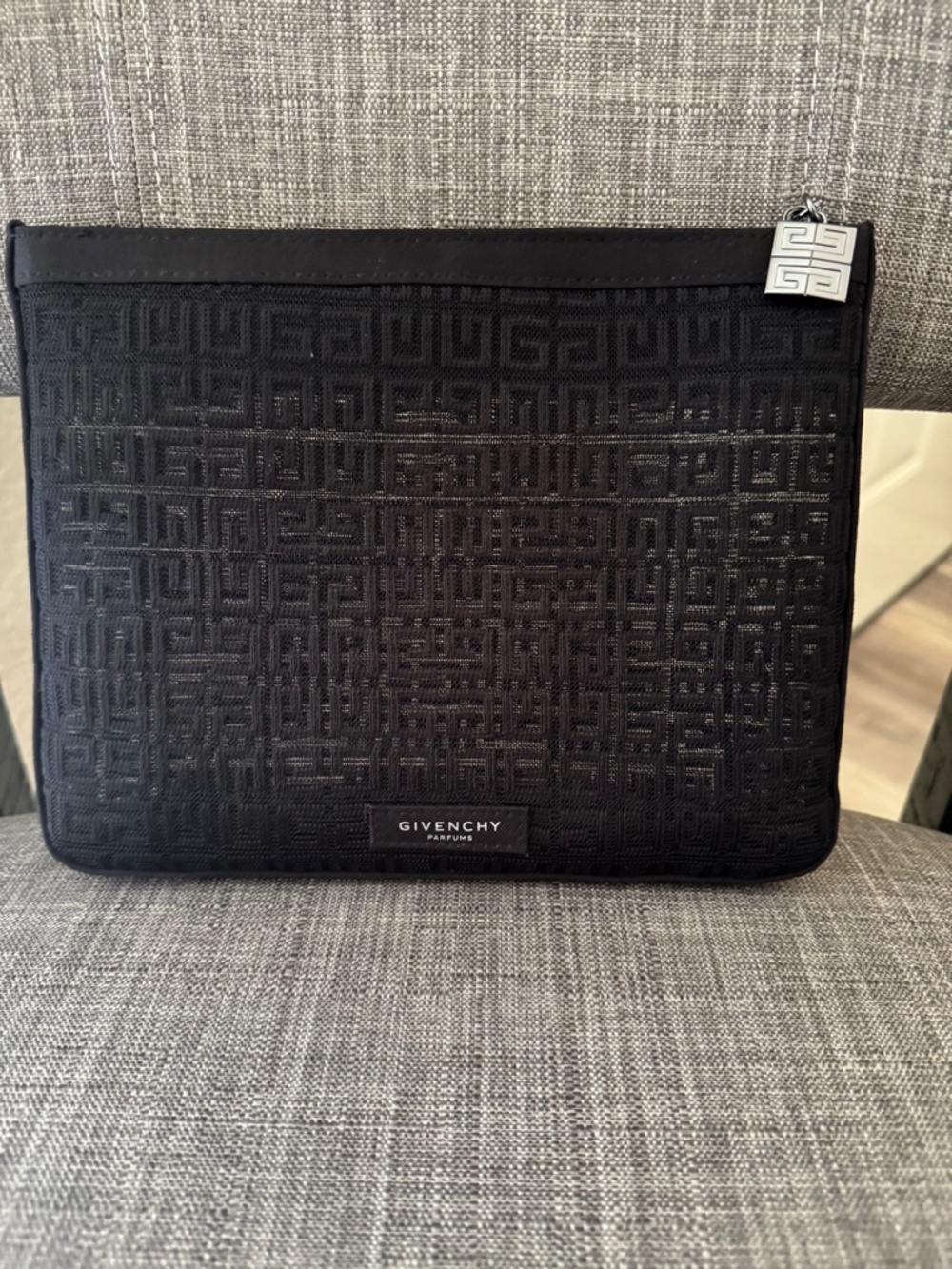 Givenchy Black Mesh Pouch | Logo Print Cosmetic Bag | Makeup Travel Clutch